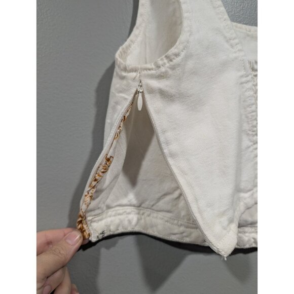 PILCRO Anthropologie Cream Corset Style Cotton/Linen Crop Top Smocked Back Sz S - Picture 9 of 16